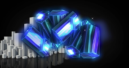 Image of blue crystals over cityscape