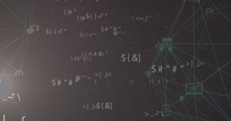 Image of network of connections with icons on grey background