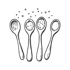 wooden spoon with salt in minimalist line art style