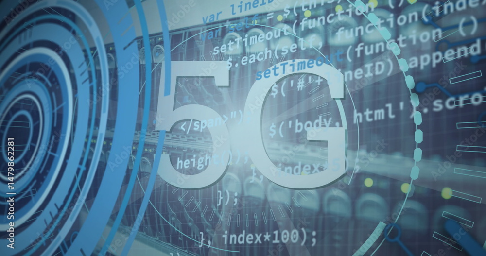 Poster image of statistics and data processing on grey background