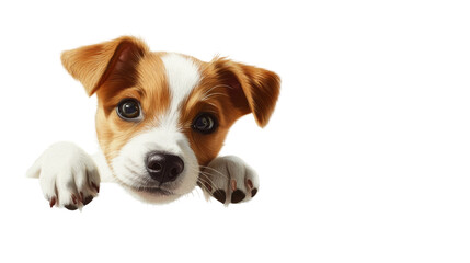 Adorable Jack Russell Terrier puppy peeking over edge with curious gaze