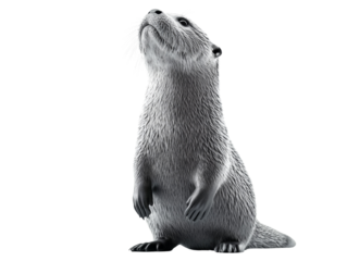 Captivating monochromatic otter standing tall with a curious upward gaze