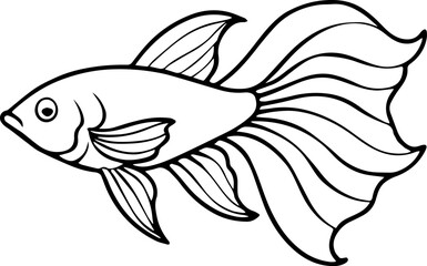 Betta fish outline drawing vector illustration for coloring book page