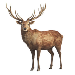 Fototapeta premium Majestic red deer standing tall with impressive antlers on white backdrop