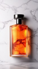 Amber perfume bottle on marble