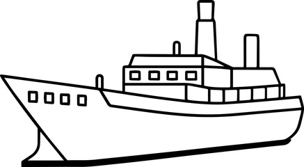 Fototapeta premium Cargo ship outline vector illustration for maritime design
