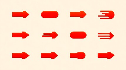 Red Arrow Icons Direction with Speed, and UI Design Elements.