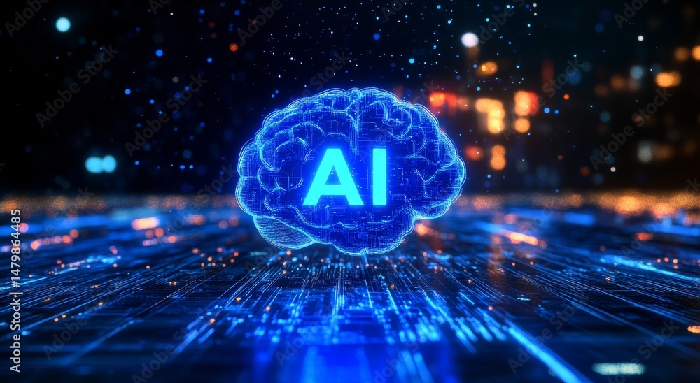 Poster the high-resolution 300 dpi image showcases ai brain technology, including aspects of machine learni