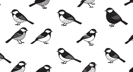 Fototapeta premium Charming Black & White Bird Pattern: Simple Line Art Design