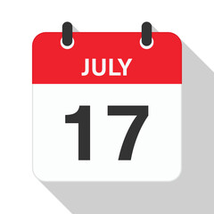 July 17 Daily Calendar. Red Theme on White Background