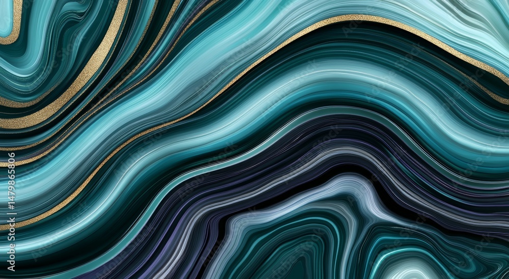 Poster organic flow is achieved through the fusion of abstract fluid art, marble texture, and wave patterns