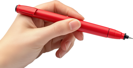 Red Ballpoint Pen Held in Hand