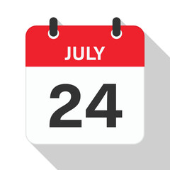 July 24 Daily Calendar. Red Theme on White Background