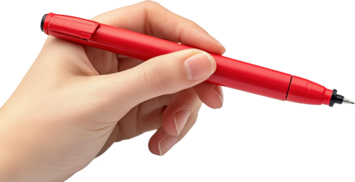 Red Ballpoint Pen Held in Hand