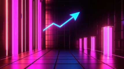 A 3D bar chart with an arrow pointing upward, symbolizing business growth