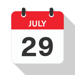 Fototapeta premium July 29 Daily Calendar. Red Theme on White Background