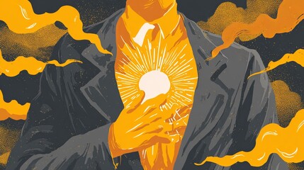 Mysterious Man with Sun Symbol on Chest Outdoors