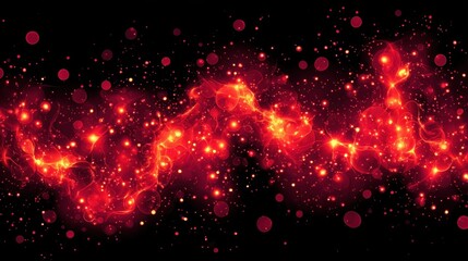 A glowing red energy wave with sparkling particles on a black background, evoking a sense of science and cosmic phenomena.