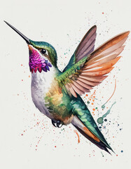 Fototapeta premium A hummingbird sipping nectar from a flower, close up shot