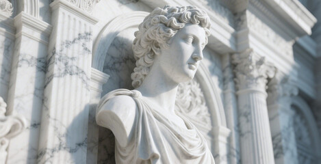 Naklejka premium Marble statue greek sculpture art classical architecture ancient roman bust museum exhibit historical artifact