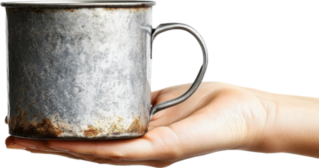 Vintage Metal Mug Held in Hand