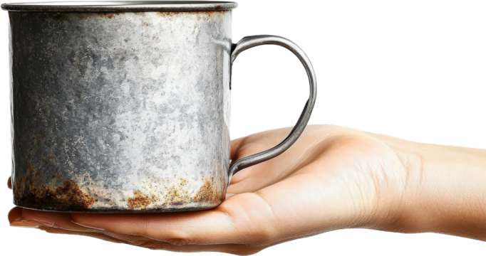 Vintage Metal Mug Held in Hand