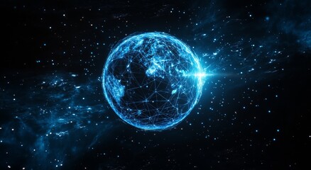Fototapeta premium The cyber world is a technological concept where a digital global network, futuristic data sphere, and AI connectivity converge