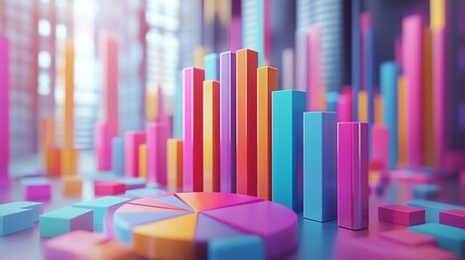 Obraz premium Colorful 3D charts and graphs on a digital interface, representing data analysis