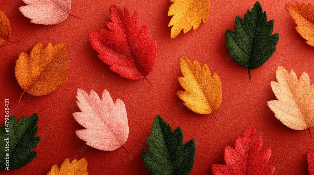 Aufkleber autumn flat lay with colorful leaves seamlessly arranged in pattern