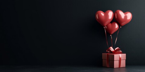 Gender symbols with gift box and balloons. Valentine's Day greeting card design with text on black background. 3D Rendering, 3D Illustration