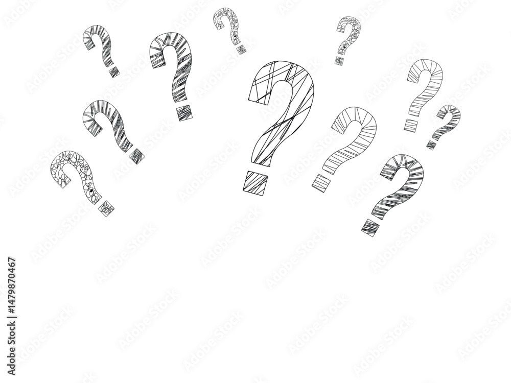 Poster hand-drawn question marks symbol icon design vector isolated transparent background