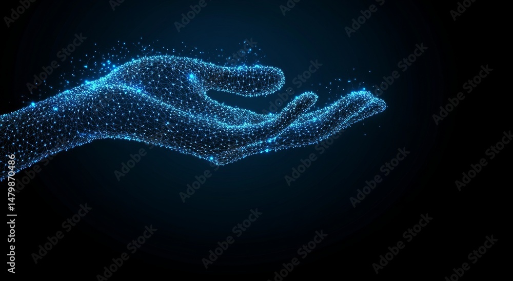Poster digital transformation is exemplified in the image of a futuristic ai hand, a symbol of the cybernet