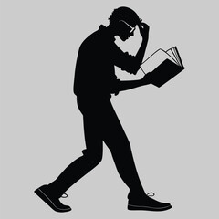 a person adjusting their glasses while reading a book silhouette vector design art and illustration