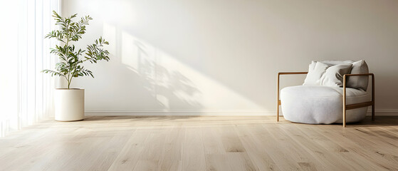 Modern Minimalist Living Room With Armchair And Plant