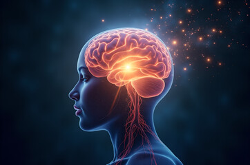 human brain colorful lights Neural Pathways  Concept brain full of creativity, showing multiple colors and actions, created with to represent how the,generative ai
