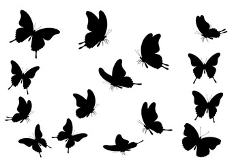 Fototapeta premium Silhouette Butterfly Flight: Elegant Black Ink Art