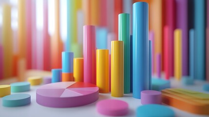 Obraz premium Colorful 3D charts and graphs on a digital interface, representing data analysis