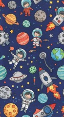 Naklejka premium Cosmic Kids: A Whimsical Space Adventure
