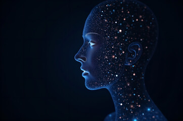 Obraz premium Holographic woman technological head portrait Futuristic face female humanoid robot.A Technological Future. information space. Copying space.generative ai