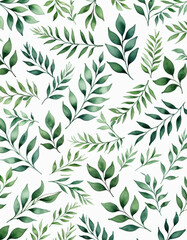 A repeating pattern of green leaves on a white background