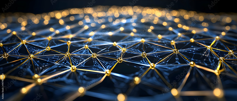 Poster abstract network design with golden points and blue lines