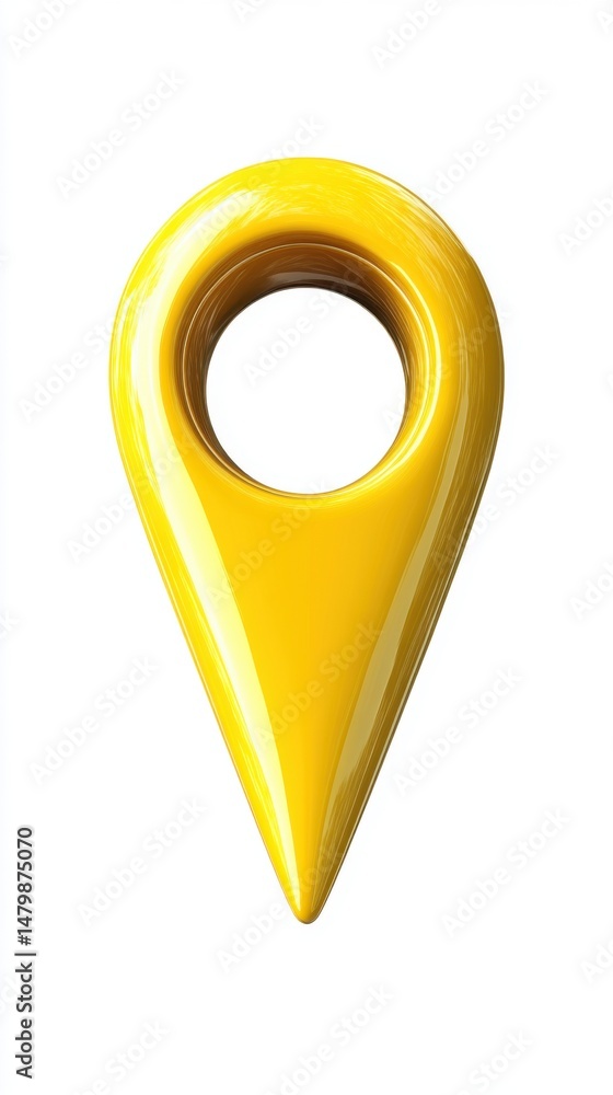 Poster isolated yellow location pin icon on white background close up studio shot for mapping and navigatio