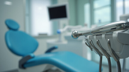 Close-Up of a Modern Dentist Office – Microphotography of Reclining Chair and Precision Tools