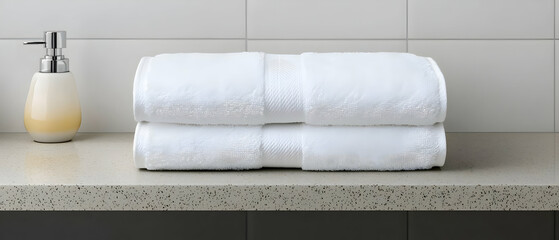 White Folded Towels On Bathroom Counter