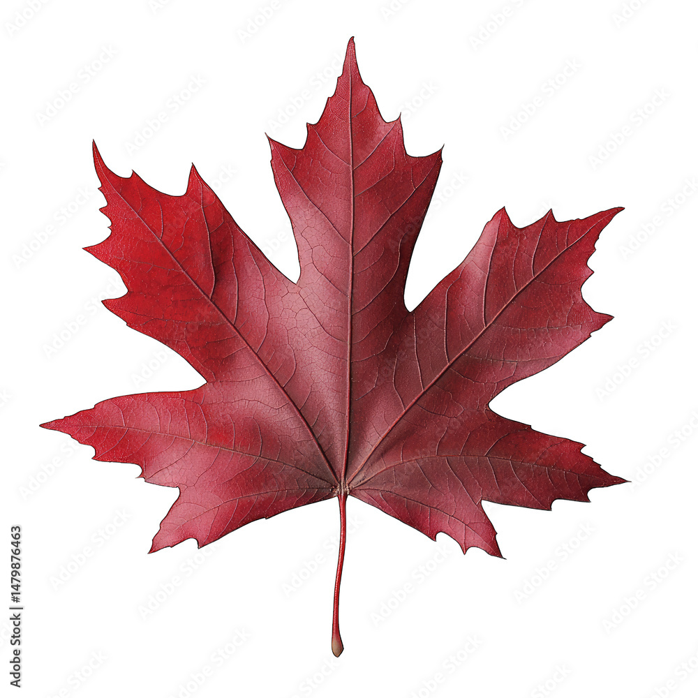 Poster a single red maple leaf isolated on a transparent background the leaf has a classic five-pointed sha