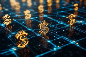 A 300 PPI high-resolution image showcasing digital finance, blockchain currency, financial network, and online transactions
