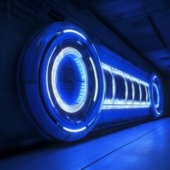 Futuristic storage module with glowing blue accents