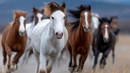 Obraz premium Wild horses galloping in a field