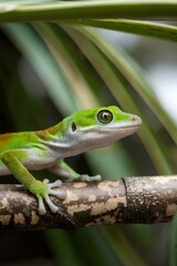 green lizard on a branch