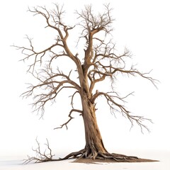 Fototapeta premium Dead Tree Isolated on White – Minimalist Symbol of Decay